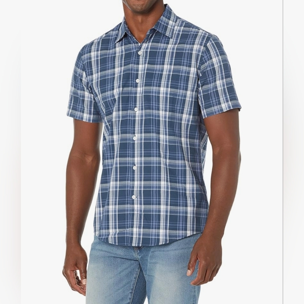 Amazon Essentials Navy and White Plaid Men's Shirt